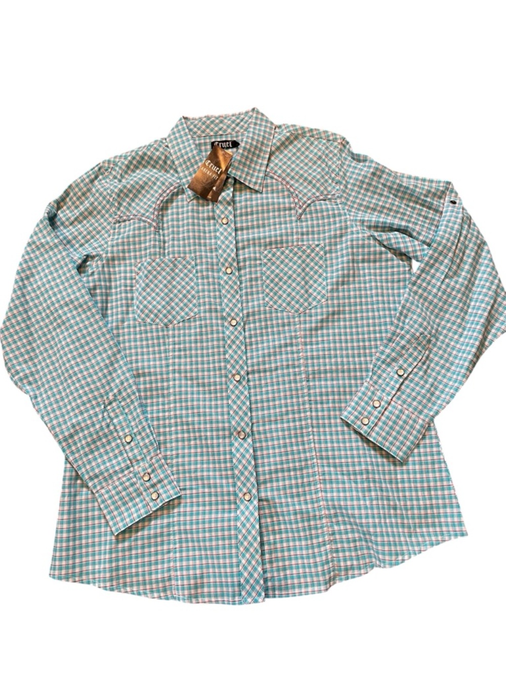Cruel Arena Fit Long Sleeve Blue Plaid Pattern  Snap Closure Western wear Shirt